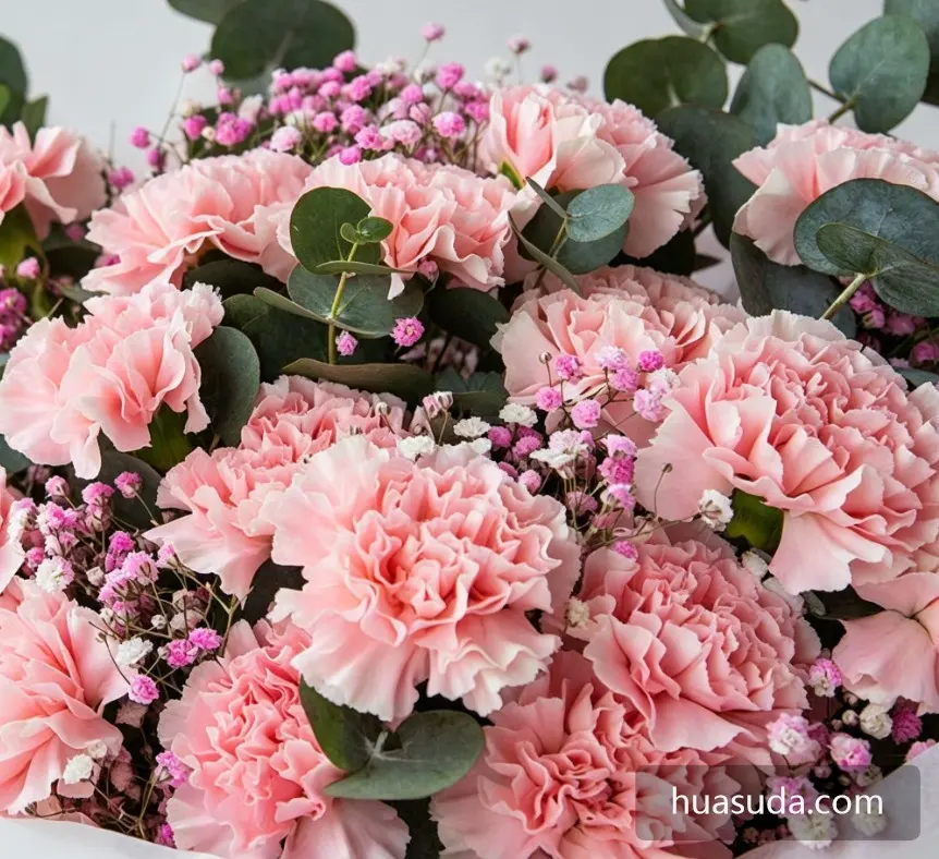 感恩心语/粉色康乃馨16枝·浅粉满天星3枝·尤加利10枝 详情图2